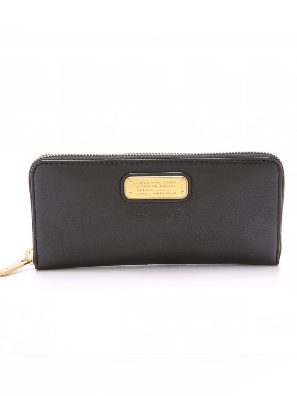 Marc by Marc Jacobs Black Leather Zip-Around Wallet with Gold Plaque